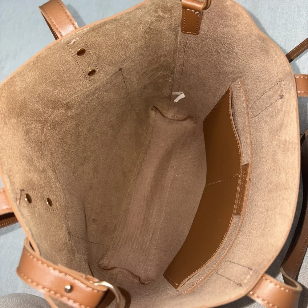 Henny + Lev Danielle tote bag in a cognac brown vegan‎ leather finish Long Strap